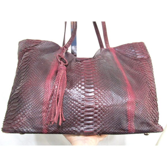 Archipelago Design Large Burgundy Genuine Snakeskin Shoulder Tote Purse - Picture 6 of 11